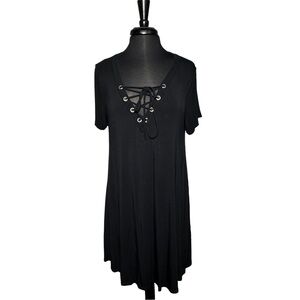 Lulu’s Wonderland Black Lace-Up Swing Dress Size Large